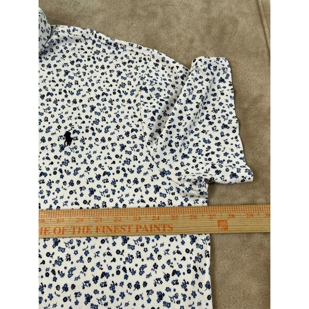 Polo Ralph Lauren Polo Shirt Men's 2XB White Blue Floral Cotton Short sleeve EUC